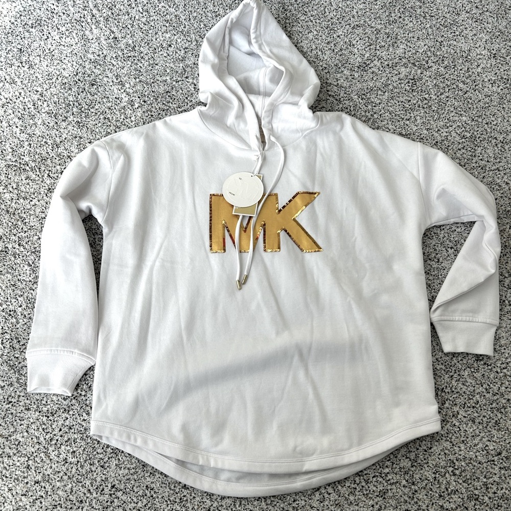 Michael Kors White Hoodie with Gold MK Logo